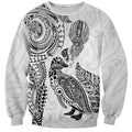 Aotearoa Moko Tribal Tattoo Sweatshirt New Zealand Maori Penguin and Fantail White Color