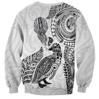 Aotearoa Moko Tribal Tattoo Sweatshirt New Zealand Maori Penguin and Fantail White Color