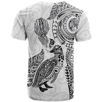 Aotearoa Moko Tribal Tattoo T Shirt New Zealand Maori Penguin and Fantail White Color