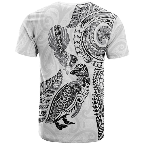 Aotearoa Moko Tribal Tattoo T Shirt New Zealand Maori Penguin and Fantail White Color