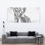 Aotearoa Moko Tribal Tattoo Tapestry New Zealand Maori Penguin and Fantail White Color