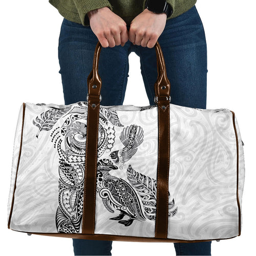 Aotearoa Moko Tribal Tattoo Travel Bag New Zealand Maori Penguin and Fantail White Color
