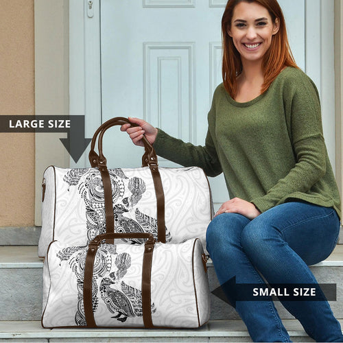 Aotearoa Moko Tribal Tattoo Travel Bag New Zealand Maori Penguin and Fantail White Color