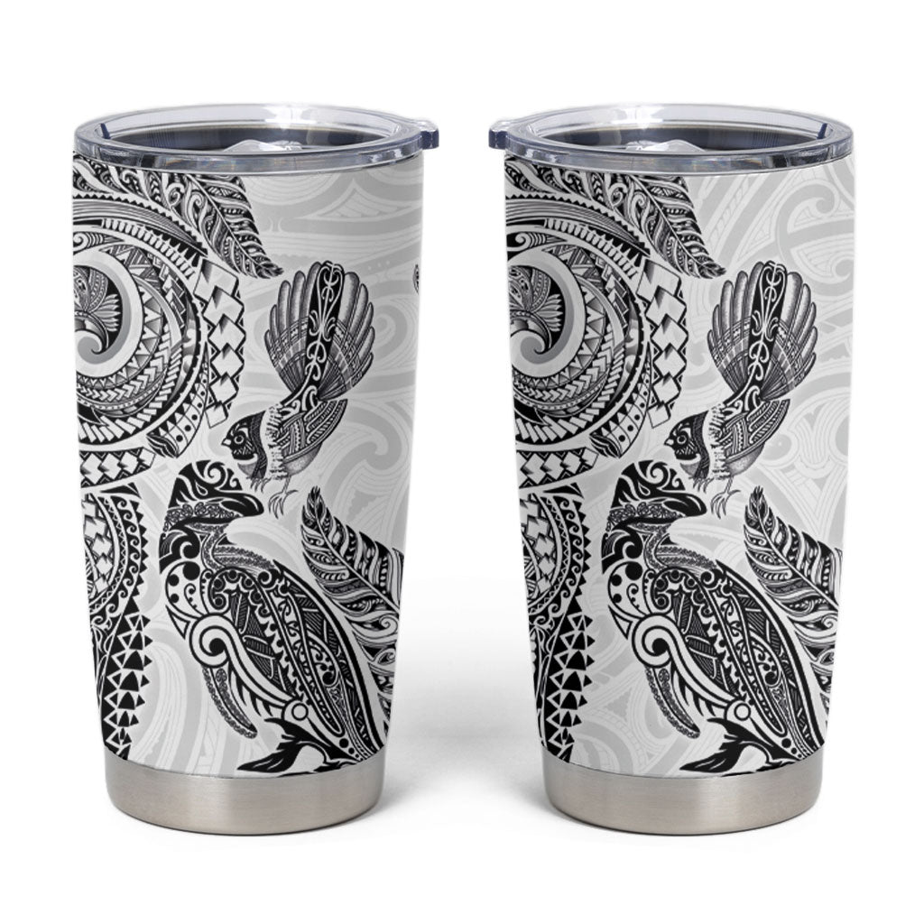 Aotearoa Moko Tribal Tattoo Tumbler Cup New Zealand Maori Penguin and Fantail White Color