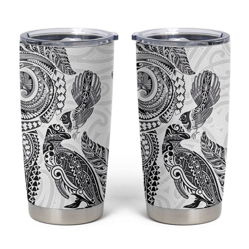 Aotearoa Moko Tribal Tattoo Tumbler Cup New Zealand Maori Penguin and Fantail White Color