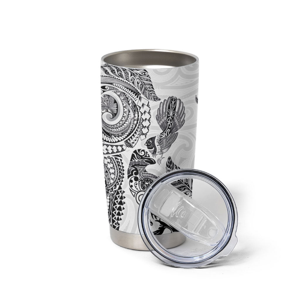 Aotearoa Moko Tribal Tattoo Tumbler Cup New Zealand Maori Penguin and Fantail White Color