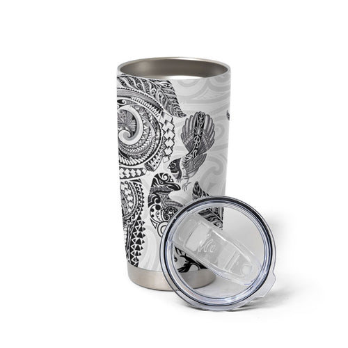 Aotearoa Moko Tribal Tattoo Tumbler Cup New Zealand Maori Penguin and Fantail White Color