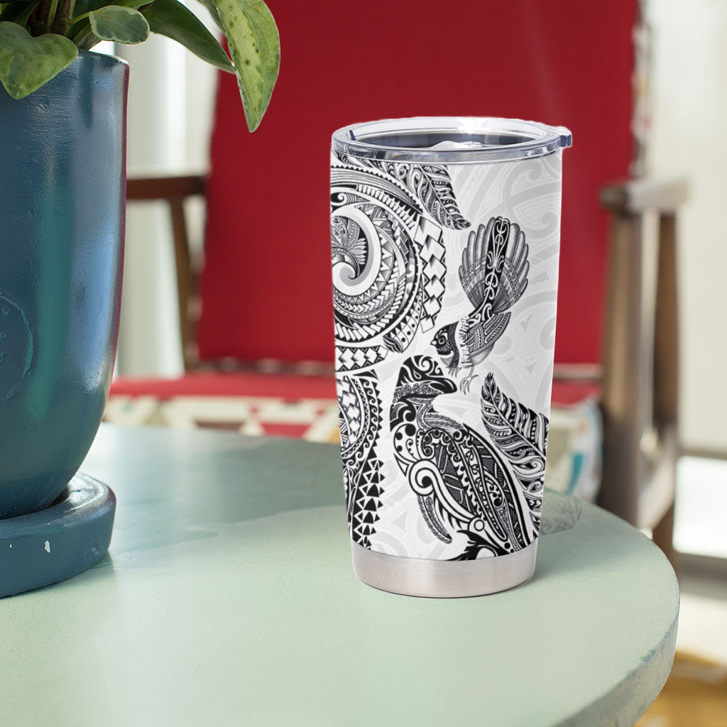 Aotearoa Moko Tribal Tattoo Tumbler Cup New Zealand Maori Penguin and Fantail White Color