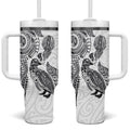 Aotearoa Moko Tribal Tattoo Tumbler With Handle New Zealand Maori Penguin and Fantail White Color