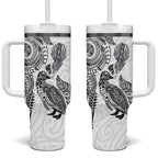 Aotearoa Moko Tribal Tattoo Tumbler With Handle New Zealand Maori Penguin and Fantail White Color
