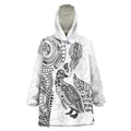 Aotearoa Moko Tribal Tattoo Wearable Blanket Hoodie New Zealand Maori Penguin and Fantail White Color