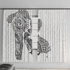 Aotearoa Moko Tribal Tattoo Window Curtain New Zealand Maori Penguin and Fantail White Color