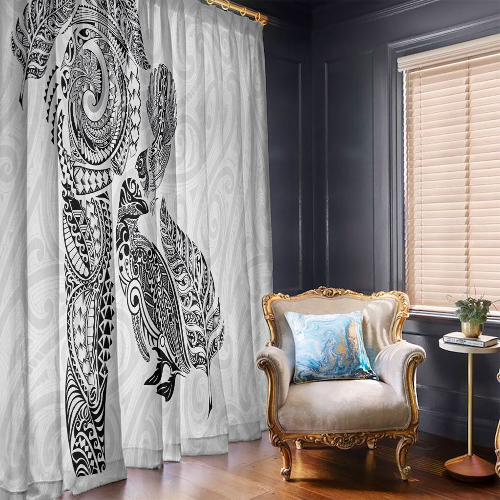 Aotearoa Moko Tribal Tattoo Window Curtain New Zealand Maori Penguin and Fantail White Color