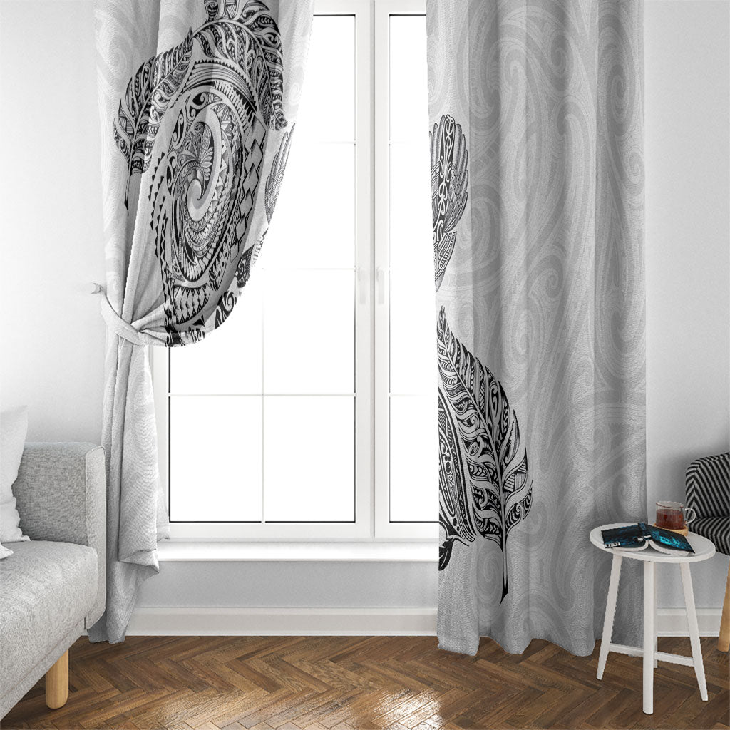 Aotearoa Moko Tribal Tattoo Window Curtain New Zealand Maori Penguin and Fantail White Color
