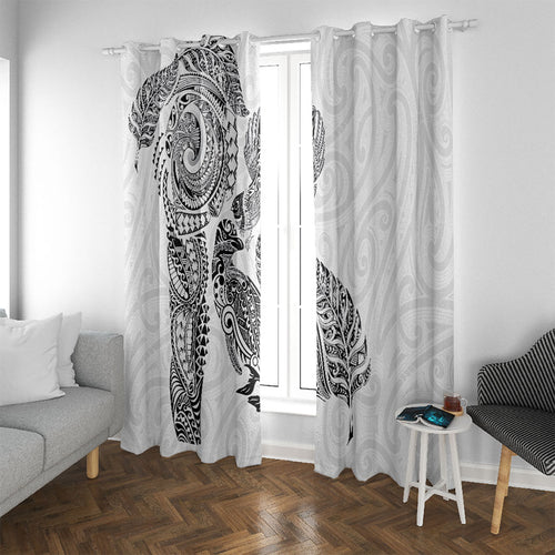 Aotearoa Moko Tribal Tattoo Window Curtain New Zealand Maori Penguin and Fantail White Color
