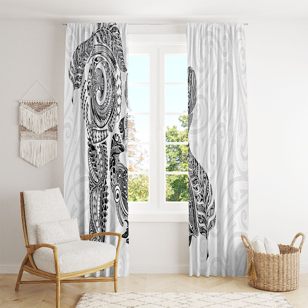 Aotearoa Moko Tribal Tattoo Window Curtain New Zealand Maori Penguin and Fantail White Color