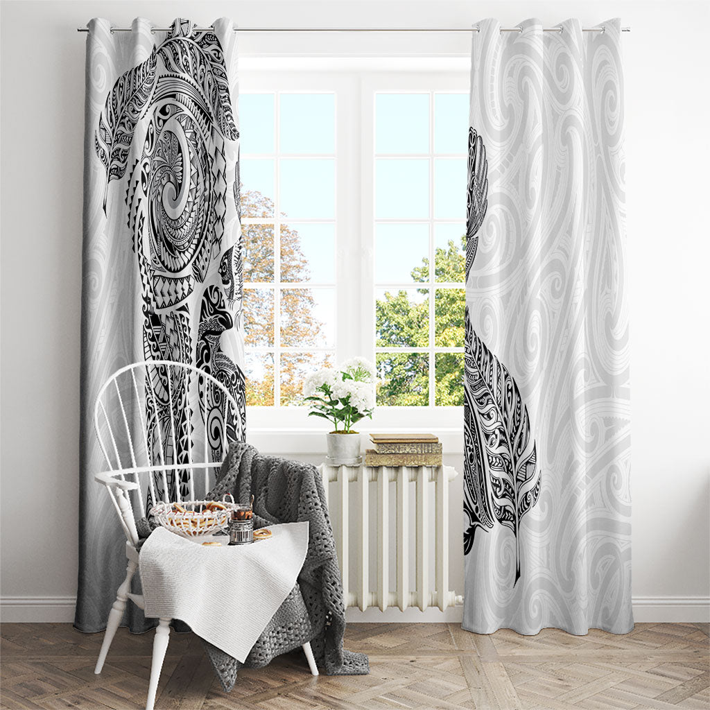 Aotearoa Moko Tribal Tattoo Window Curtain New Zealand Maori Penguin and Fantail White Color