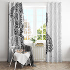 Aotearoa Moko Tribal Tattoo Window Curtain New Zealand Maori Penguin and Fantail White Color