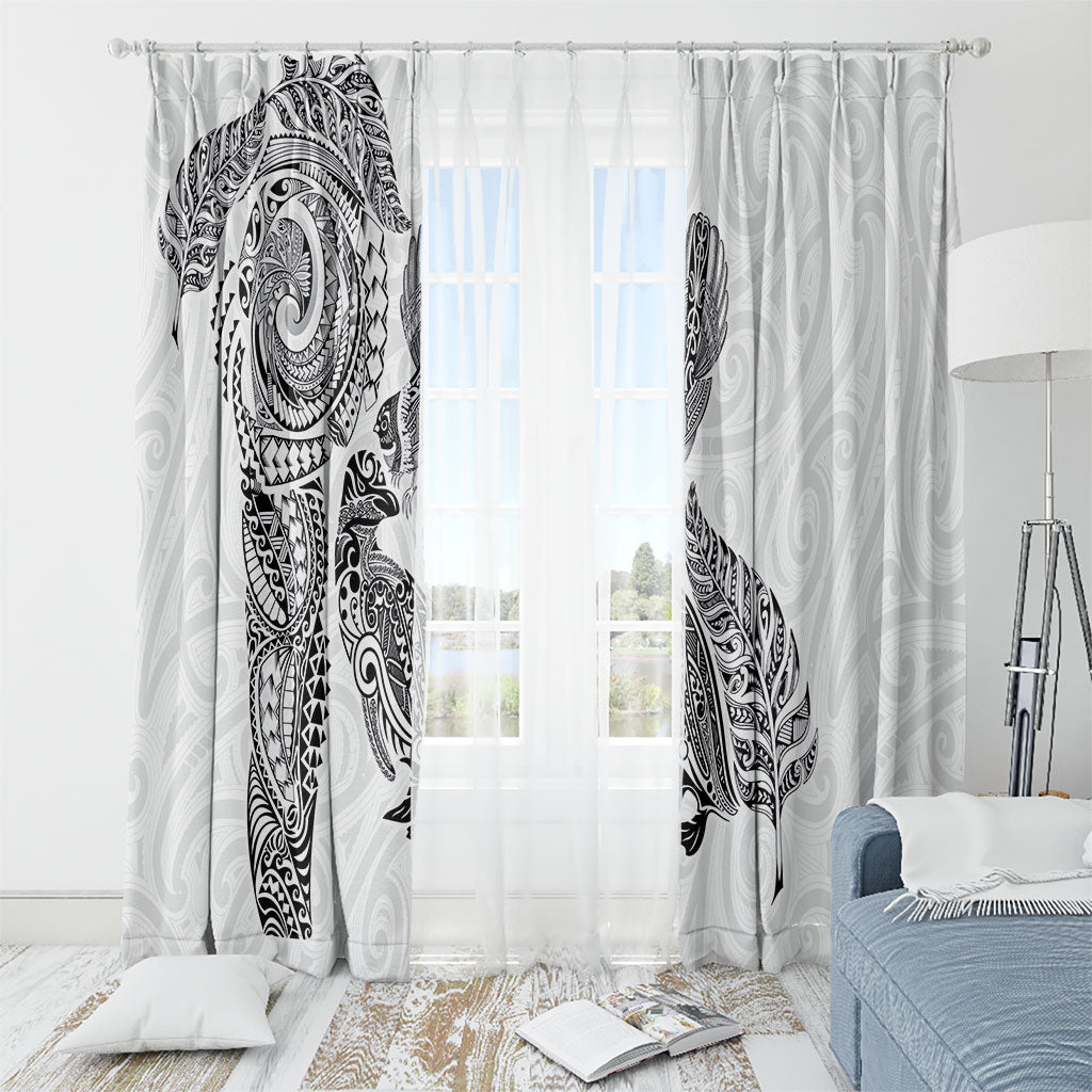 Aotearoa Moko Tribal Tattoo Window Curtain New Zealand Maori Penguin and Fantail White Color