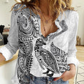 Aotearoa Moko Tribal Tattoo Women Casual Shirt New Zealand Maori Penguin and Fantail White Color