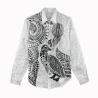 Aotearoa Moko Tribal Tattoo Women Casual Shirt New Zealand Maori Penguin and Fantail White Color