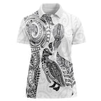 Aotearoa Moko Tribal Tattoo Women Polo Shirt New Zealand Maori Penguin and Fantail White Color