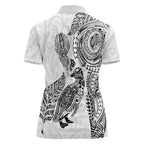 Aotearoa Moko Tribal Tattoo Women Polo Shirt New Zealand Maori Penguin and Fantail White Color