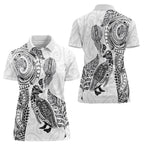 Aotearoa Moko Tribal Tattoo Women Polo Shirt New Zealand Maori Penguin and Fantail White Color