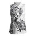Aotearoa Moko Tribal Tattoo Women Sleeveless Polo Shirt New Zealand Maori Penguin and Fantail White Color
