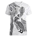 Aotearoa Moko Tribal Tattoo Women V-Neck T-Shirt New Zealand Maori Penguin and Fantail White Color