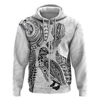 Aotearoa Moko Tribal Tattoo Zip Hoodie New Zealand Maori Penguin and Fantail White Color