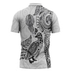 Aotearoa Moko Tribal Tattoo Zipper Polo Shirt New Zealand Maori Penguin and Fantail White Color