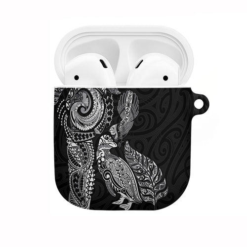 Aotearoa Moko Tribal Tattoo AirPods Case New Zealand Maori Penguin and Fantail Black Color