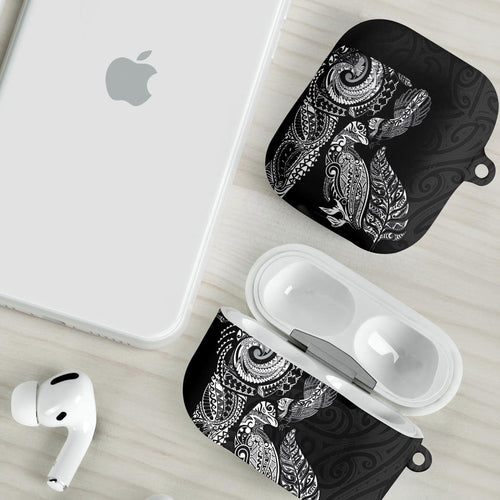 Aotearoa Moko Tribal Tattoo AirPods Case New Zealand Maori Penguin and Fantail Black Color