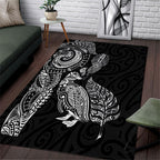 Aotearoa Moko Tribal Tattoo Area Rug New Zealand Maori Penguin and Fantail Black Color