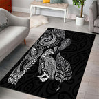 Aotearoa Moko Tribal Tattoo Area Rug New Zealand Maori Penguin and Fantail Black Color