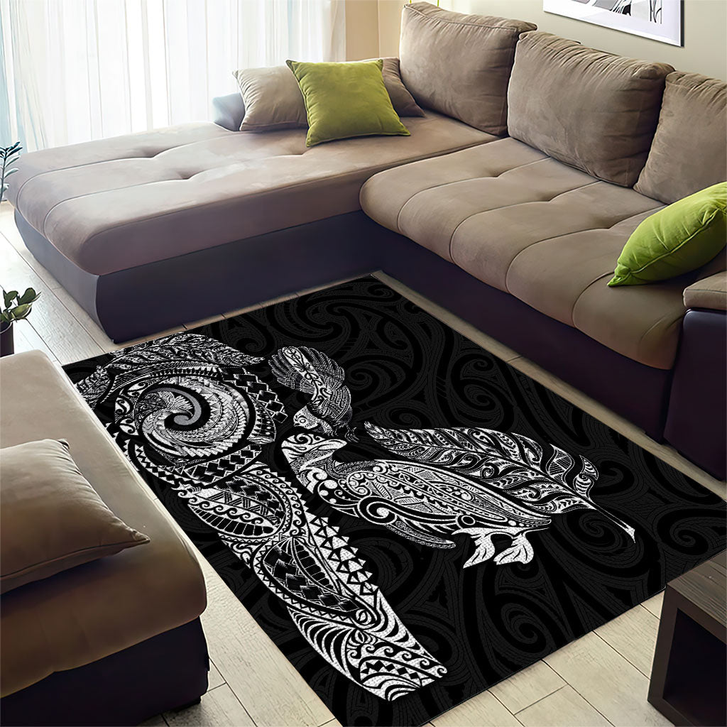 Aotearoa Moko Tribal Tattoo Area Rug New Zealand Maori Penguin and Fantail Black Color