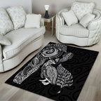 Aotearoa Moko Tribal Tattoo Area Rug New Zealand Maori Penguin and Fantail Black Color