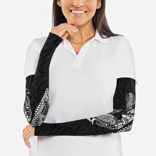 Aotearoa Moko Tribal Tattoo Arm Sleeves New Zealand Maori Penguin and Fantail Black Color