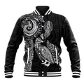 Aotearoa Moko Tribal Tattoo Baseball Jacket New Zealand Maori Penguin and Fantail Black Color