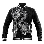Aotearoa Moko Tribal Tattoo Baseball Jacket New Zealand Maori Penguin and Fantail Black Color
