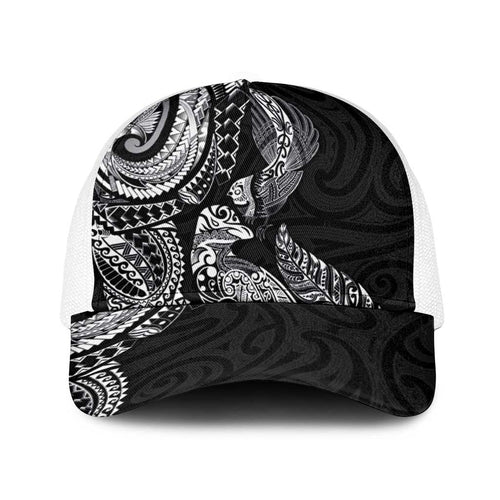 Aotearoa Moko Tribal Tattoo Baseball Net Cap New Zealand Maori Penguin and Fantail Black Color