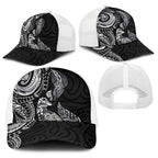 Aotearoa Moko Tribal Tattoo Baseball Net Cap New Zealand Maori Penguin and Fantail Black Color