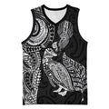 Aotearoa Moko Tribal Tattoo Basketball Jersey New Zealand Maori Penguin and Fantail Black Color