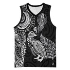 Aotearoa Moko Tribal Tattoo Basketball Jersey New Zealand Maori Penguin and Fantail Black Color