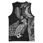 Aotearoa Moko Tribal Tattoo Basketball Jersey New Zealand Maori Penguin and Fantail Black Color