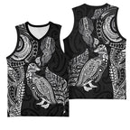 Aotearoa Moko Tribal Tattoo Basketball Jersey New Zealand Maori Penguin and Fantail Black Color
