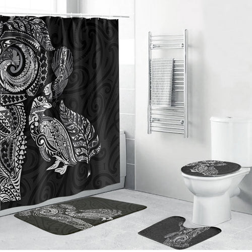Aotearoa Moko Tribal Tattoo Bathroom Set New Zealand Maori Penguin and Fantail Black Color
