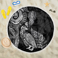 Aotearoa Moko Tribal Tattoo Beach Blanket New Zealand Maori Penguin and Fantail Black Color