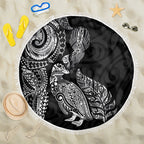 Aotearoa Moko Tribal Tattoo Beach Blanket New Zealand Maori Penguin and Fantail Black Color